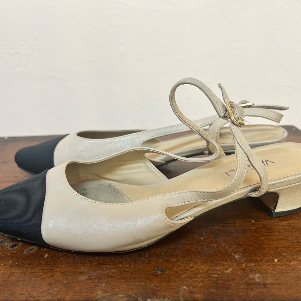 Vaneli Cream and Black Slingback Heels